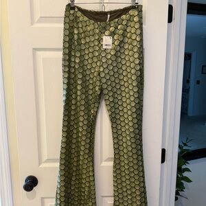 Green Textured Flare Pants